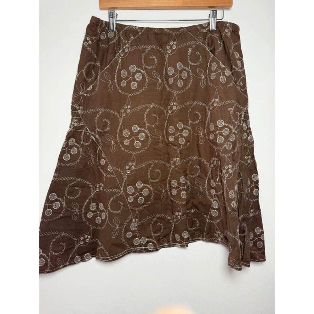 Max Studio Brown Embroidered Asymmetrical Midi Skirt Size L Boho Y2K - Picture 3 of 5